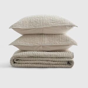 NWOT QUINCE European Linen Cotton Stitch Quilt Set Full/Queen Natural 4231